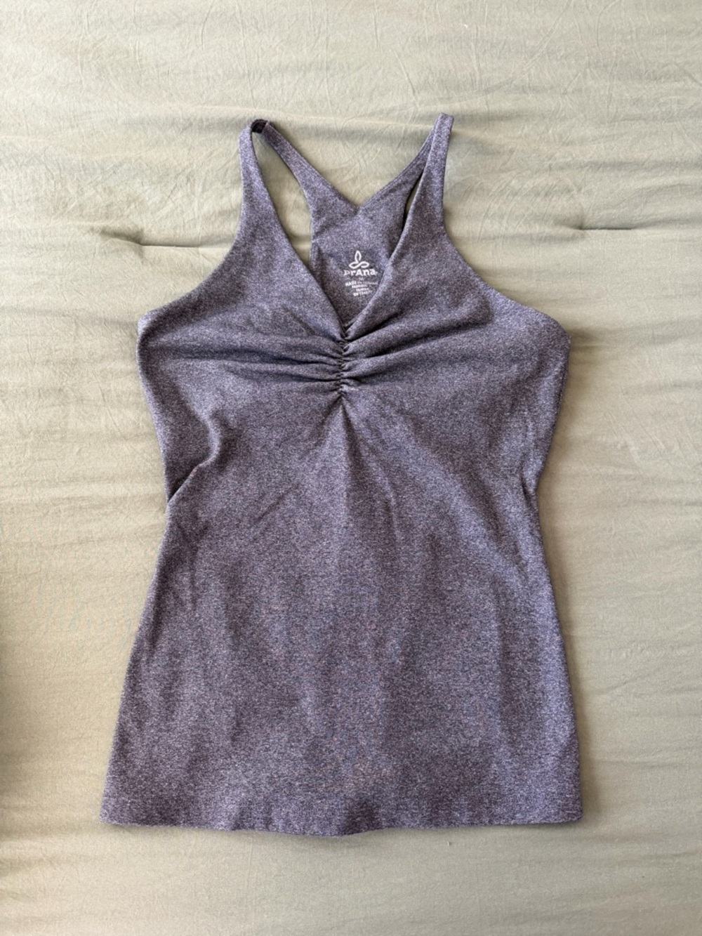 Prana Heather Grey Racerback Ruched Tank Top